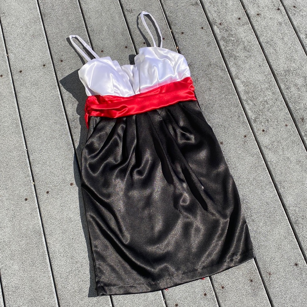 ❄️ Black and White Dress with Red Sash